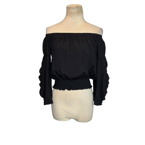 Living Doll black off shoulder boho top size Small - Picture 10 of 14